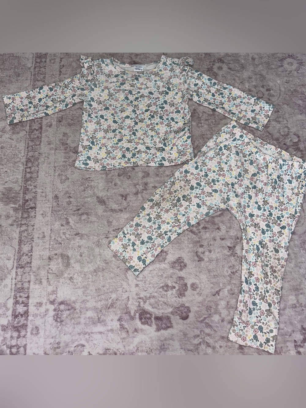 Carter's White Floral Long-Sleeve Pajama Set with Pink & Blue Accents